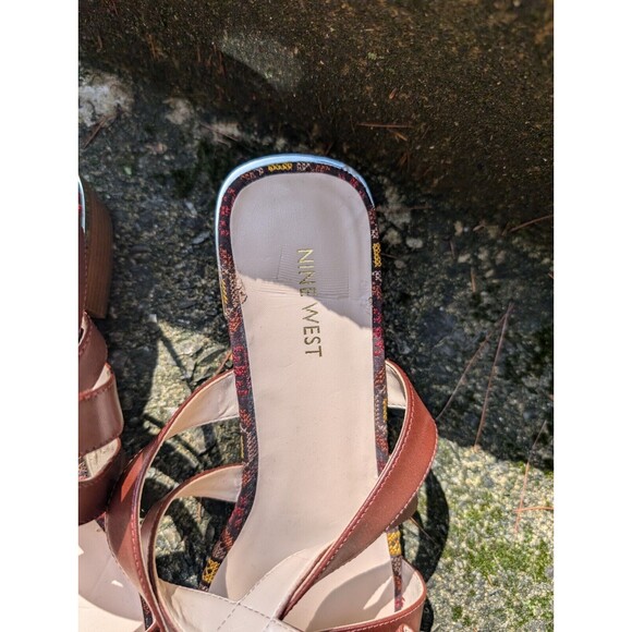 Nine West Shoes Women SZ 8.5 Cognac Yesta Leather Strappy Boho Sandals - Picture 3 of 9